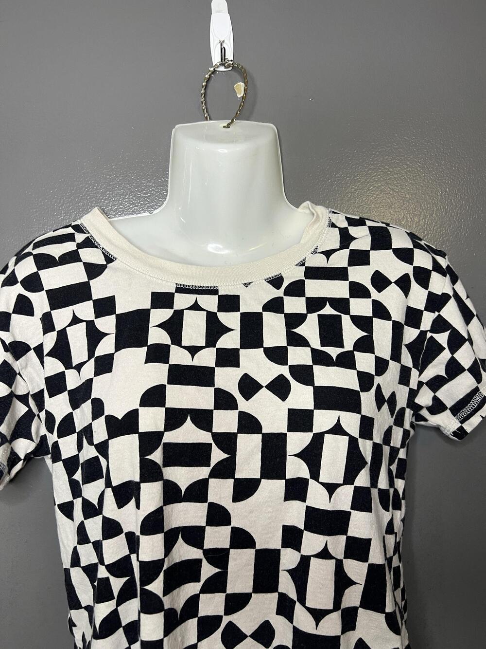 Free People Shirt Womens Small White Black Geometric Checkered Cropped Tee Top
